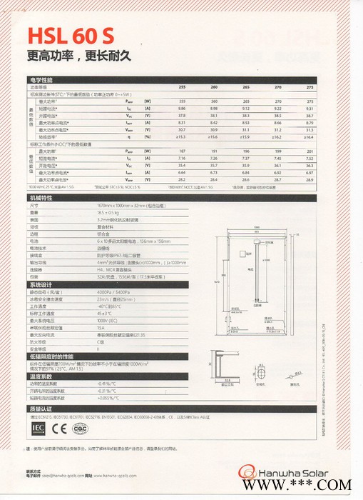 hsl 60 s 太陽能電池板** 韓華多晶260W 30V太陽能光伏電池板發電系統板 足功率板