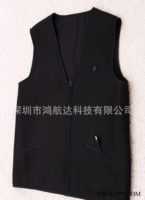 定做 純色鋰電池發熱背心 智能發熱服裝 黑色帶拉鏈發熱服