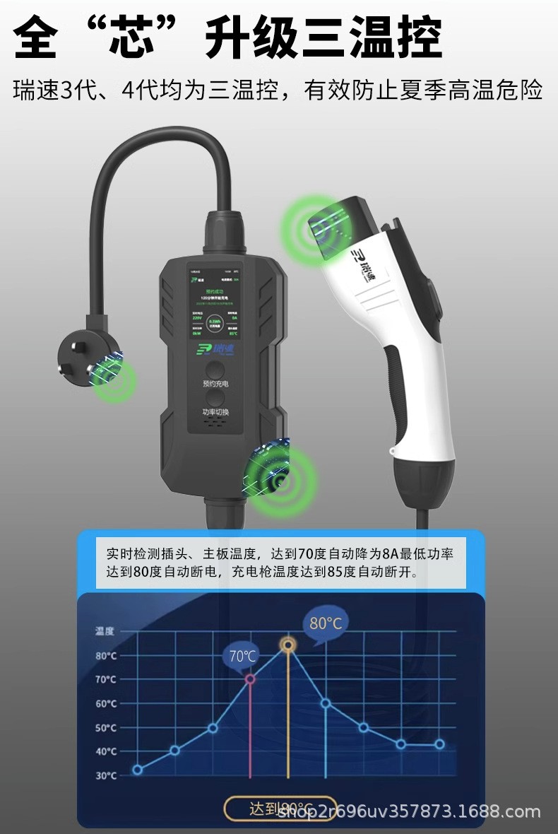 瑞速新能源電動(dòng)車充電器槍通用比亞迪家用便攜式隨車充電槍免接樁
